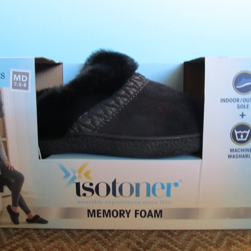 NEW in box!  Isotoner Microsuede Black "Mallory" Clog slippers